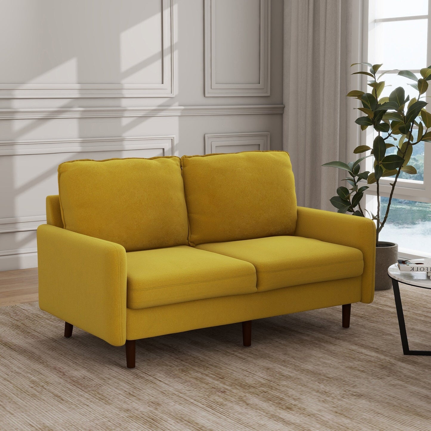 Canapé causeuse moderne en velours avec pieds en bois