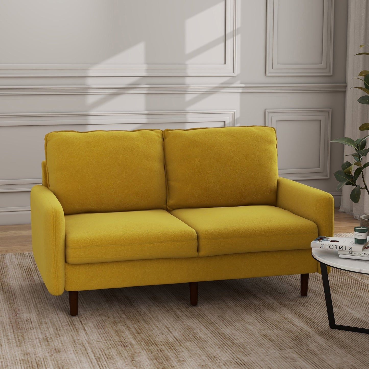 Canapé causeuse moderne en velours avec pieds en bois