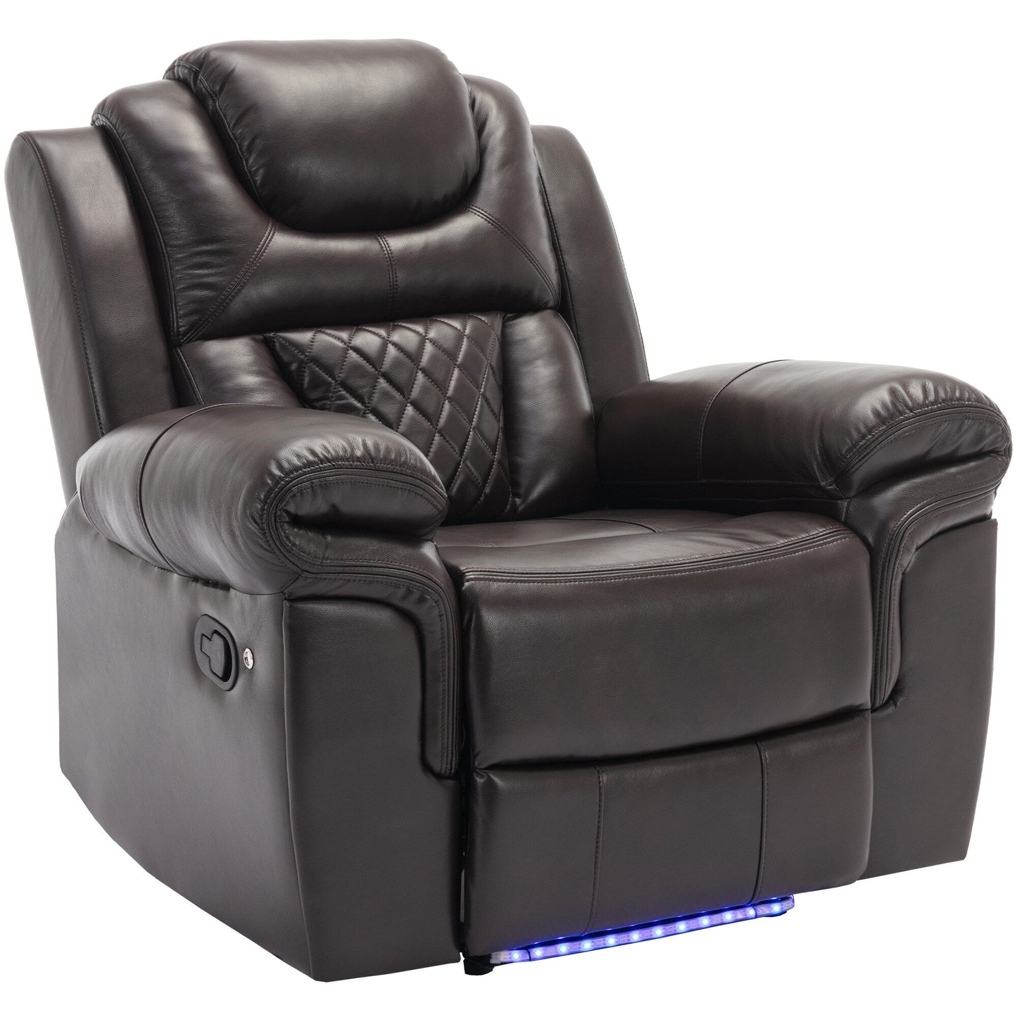 Fauteuil inclinable manuel moderne pour home cinéma avec bande lumineuse LED, dossier réglable et repose-pieds pour salon ou chambre