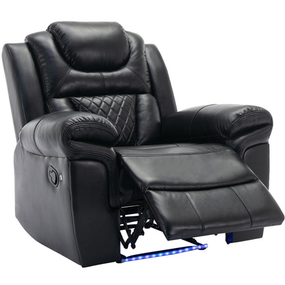 Fauteuil inclinable manuel moderne pour home cinéma avec bande lumineuse LED, dossier réglable et repose-pieds pour salon ou chambre