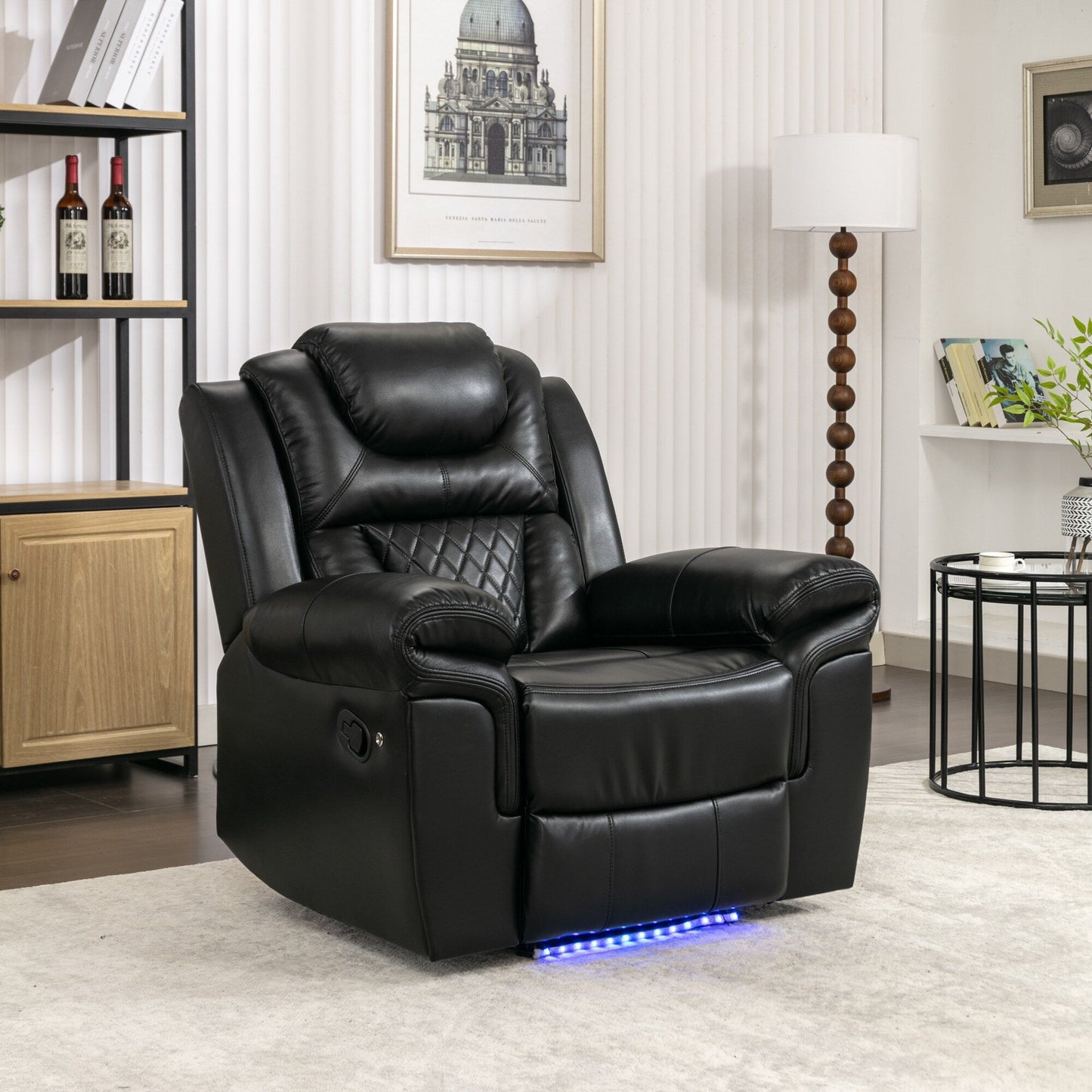 Fauteuil inclinable manuel moderne pour home cinéma avec bande lumineuse LED, dossier réglable et repose-pieds pour salon ou chambre