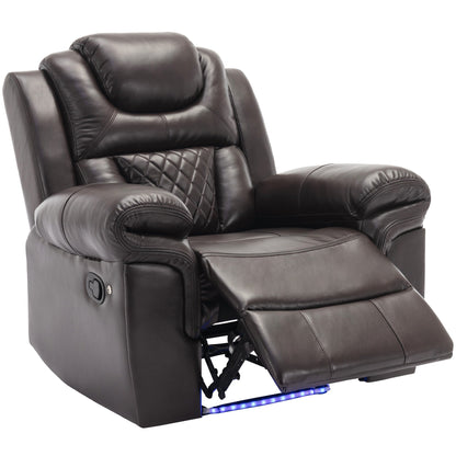 Fauteuil inclinable manuel moderne pour home cinéma avec bande lumineuse LED, dossier réglable et repose-pieds pour salon ou chambre