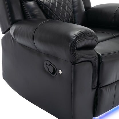 Fauteuil inclinable manuel moderne pour home cinéma avec bande lumineuse LED, dossier réglable et repose-pieds pour salon ou chambre