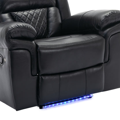 Fauteuil inclinable manuel moderne pour home cinéma avec bande lumineuse LED, dossier réglable et repose-pieds pour salon ou chambre
