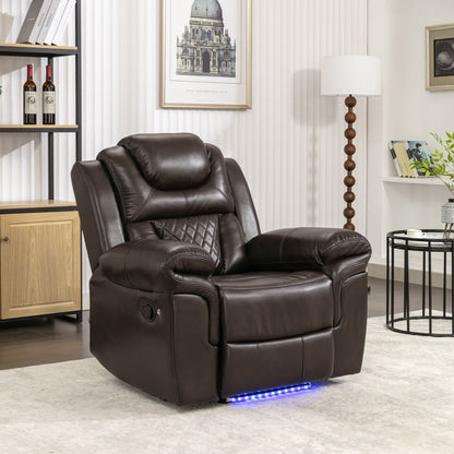 Fauteuil inclinable manuel moderne pour home cinéma avec bande lumineuse LED, dossier réglable et repose-pieds pour salon ou chambre