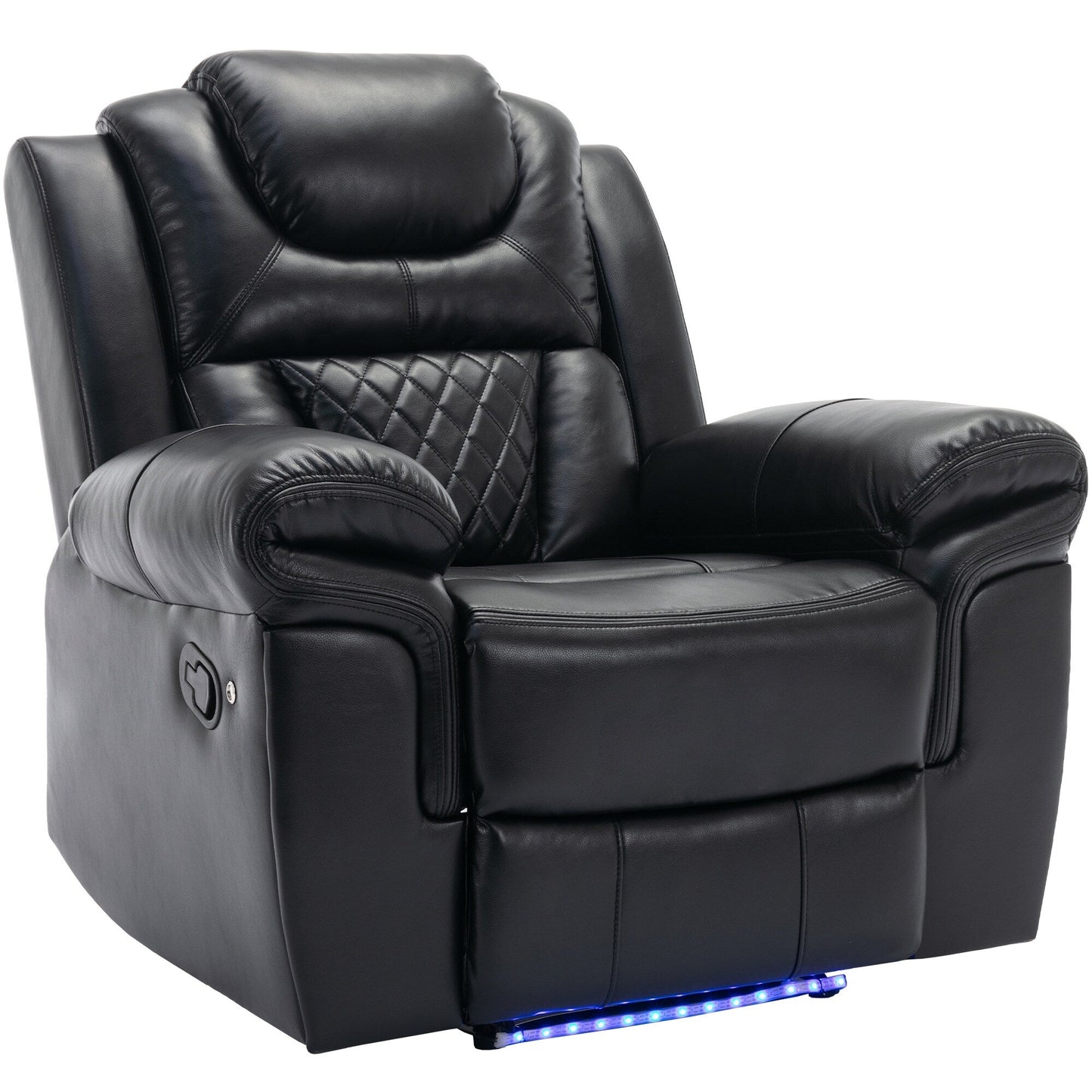 Fauteuil inclinable manuel moderne pour home cinéma avec bande lumineuse LED, dossier réglable et repose-pieds pour salon ou chambre