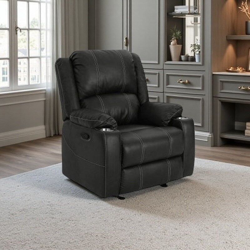 Fauteuil inclinable manuel moderne avec cuir synthétique moelleux, porte-gobelets en acier intégrés et inclinaison réglable