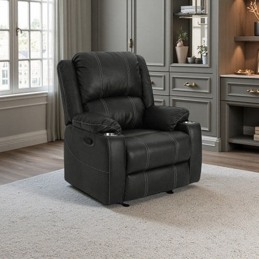 Fauteuil inclinable manuel moderne avec cuir synthétique moelleux, porte-gobelets en acier intégrés et inclinaison réglable