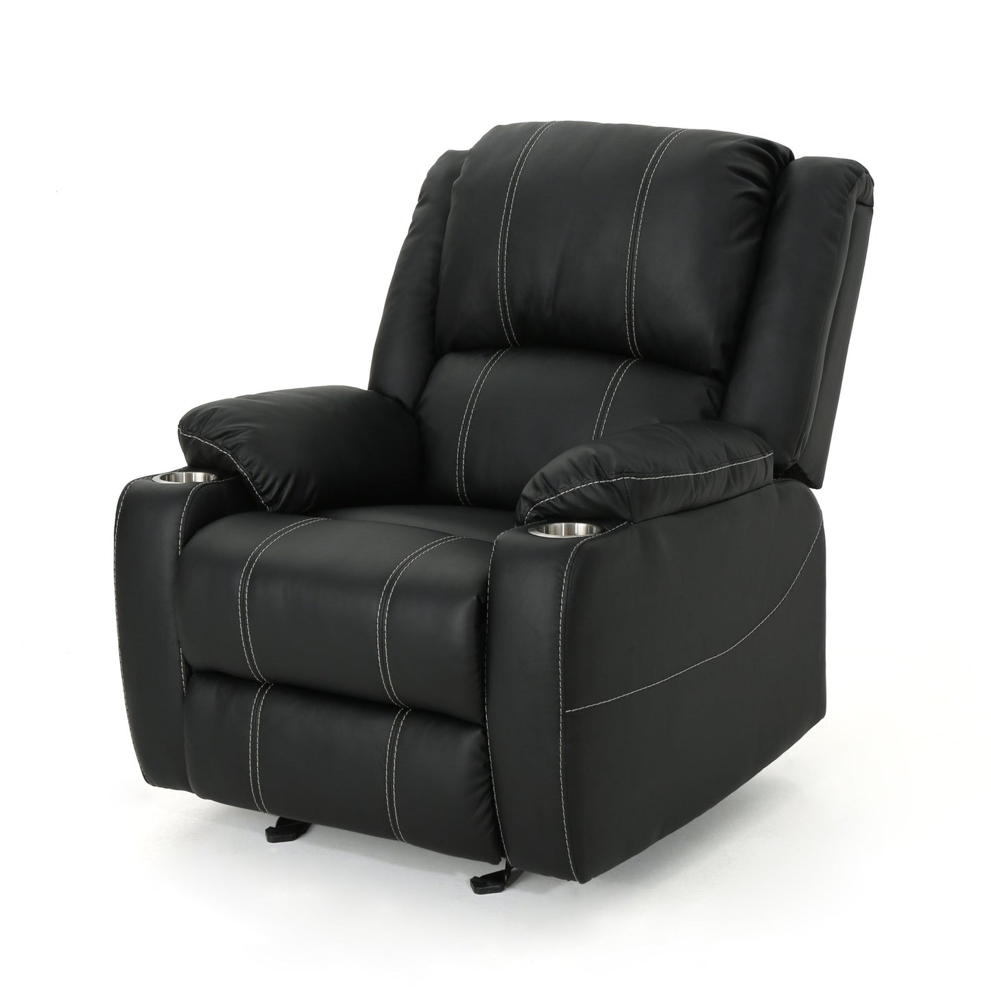 Fauteuil inclinable manuel moderne avec cuir synthétique moelleux, porte-gobelets en acier intégrés et inclinaison réglable