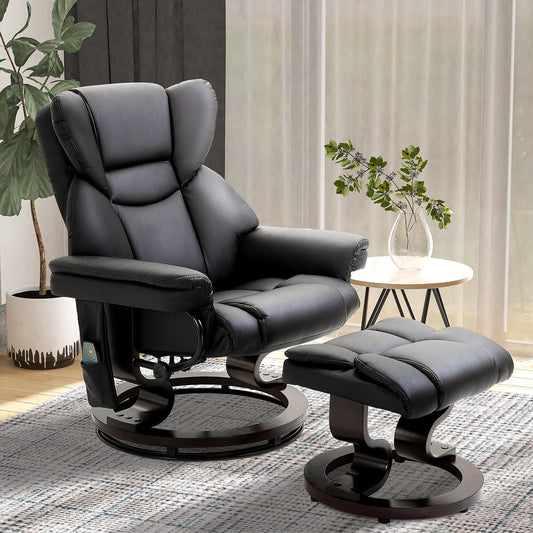 Fauteuil de massage inclinable moderne, réglable en cuir PU, pivotant à 360°, avec repose-pieds et télécommande