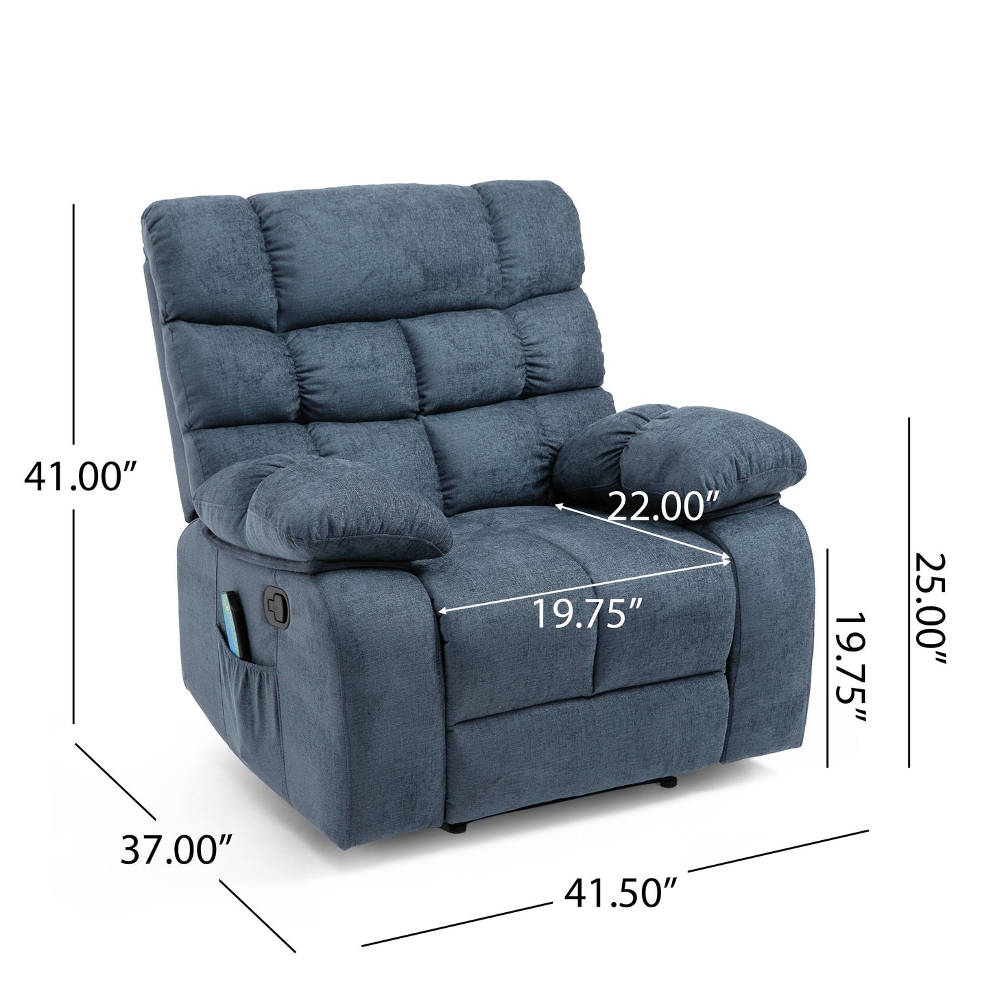 Fauteuil de massage inclinable moderne avec coussins capitonnés et inclinaison manuelle