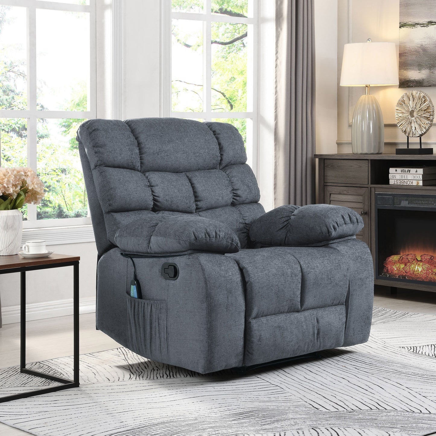 Fauteuil de massage inclinable moderne avec coussins capitonnés et inclinaison manuelle