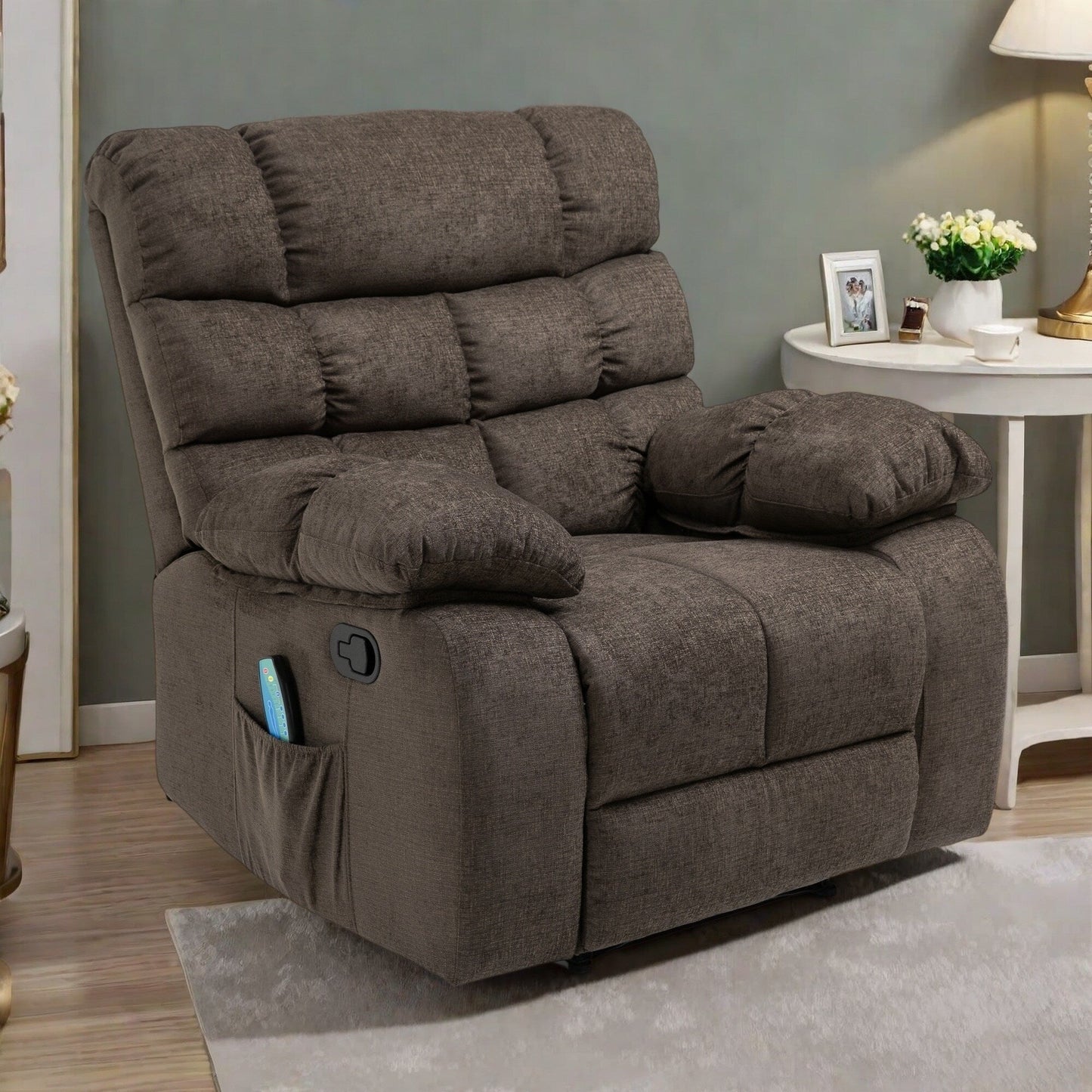 Fauteuil de massage inclinable moderne avec coussins capitonnés, 5 modes, télécommande et inclinaison manuelle