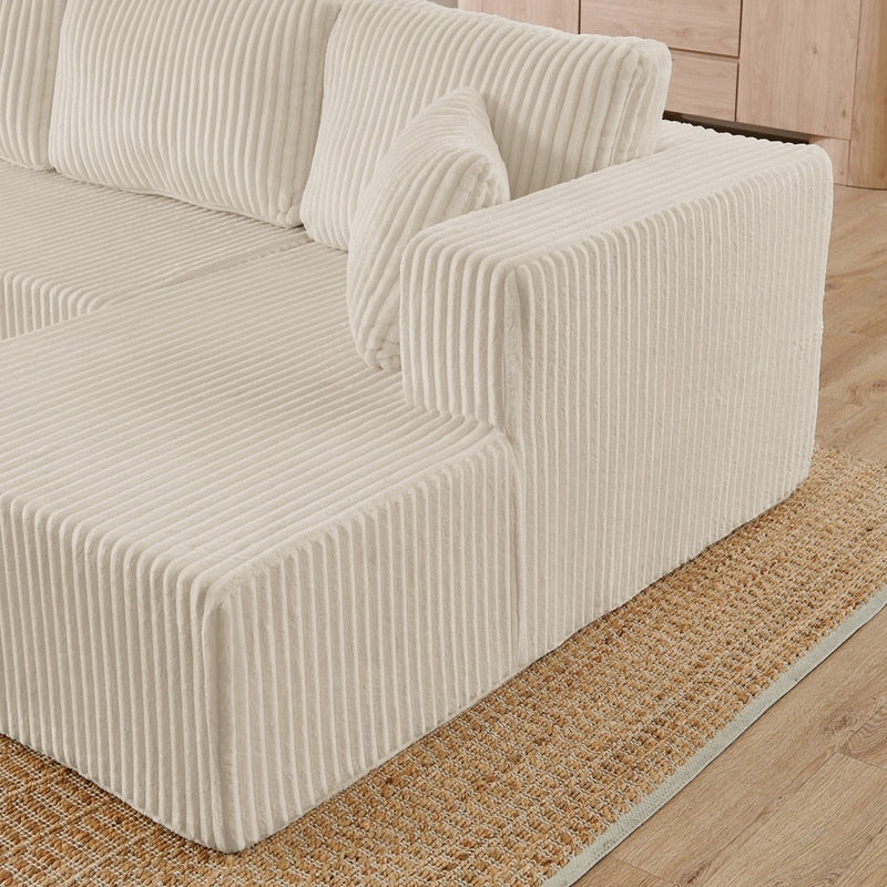 Canapé modulaire sectionnel en velours côtelé en forme de U minimaliste moderne - Canapé-lit compressé et peu encombrant pour salon et chambre