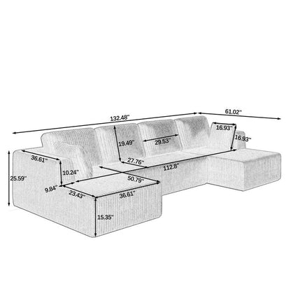 Canapé modulaire sectionnel en velours côtelé en forme de U minimaliste moderne - Canapé-lit compressé et peu encombrant pour salon et chambre