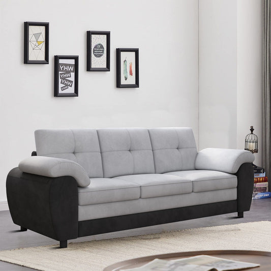 Canapé trois places moderne et minimaliste, rembourré, avec tissu en velours et accoudoirs en coussin pour le salon