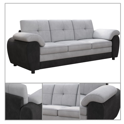 Canapé trois places moderne et minimaliste, rembourré, avec tissu en velours et accoudoirs en coussin pour le salon