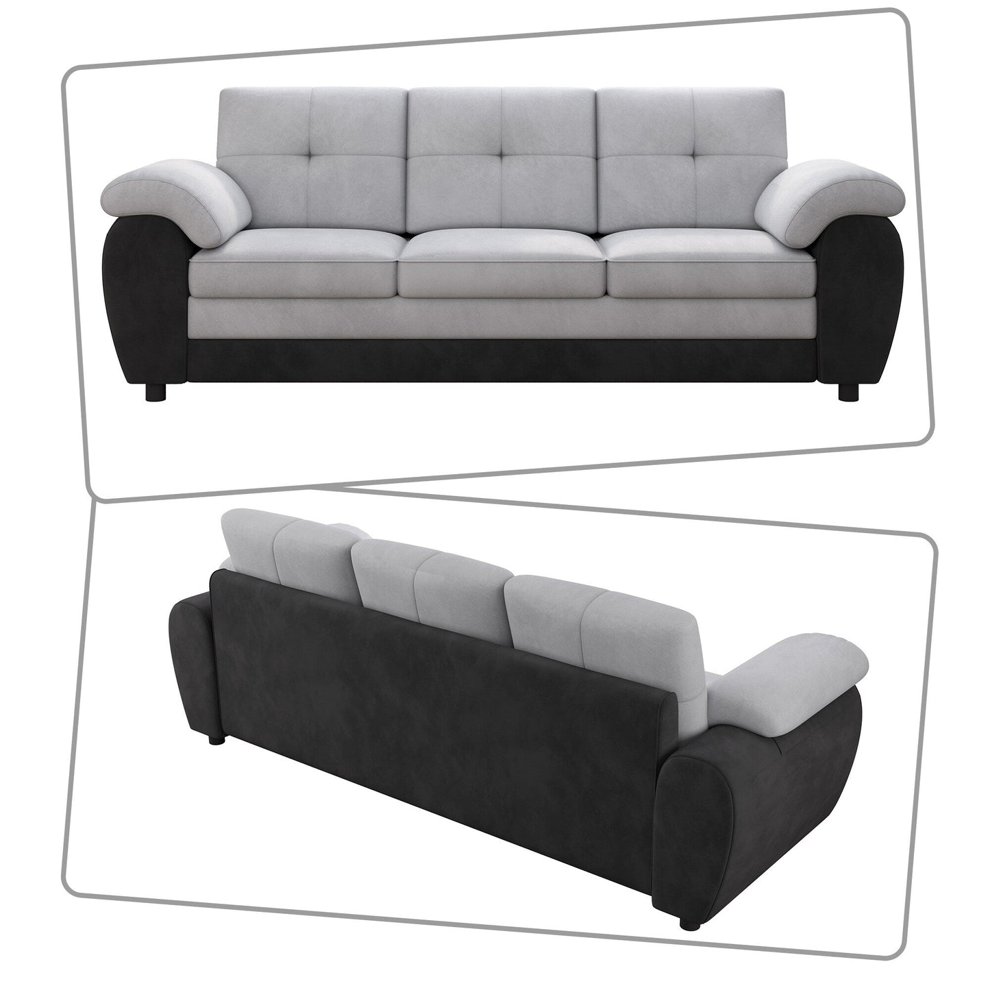 Canapé trois places moderne et minimaliste, rembourré, avec tissu en velours et accoudoirs en coussin pour le salon