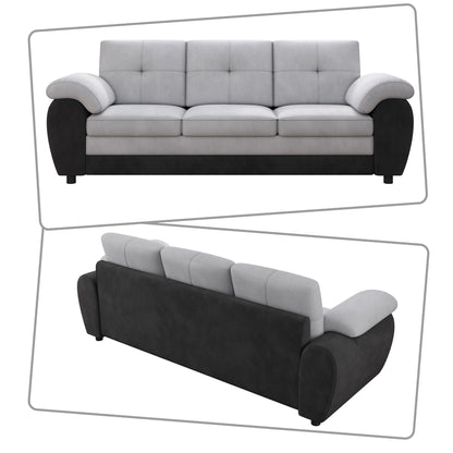 Canapé trois places moderne et minimaliste, rembourré, avec tissu en velours et accoudoirs en coussin pour le salon