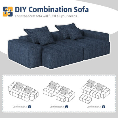Canapé modulaire moderne en chenille avec 2 chaises longues, 2 accoudoirs et 4 coussins pour le salon