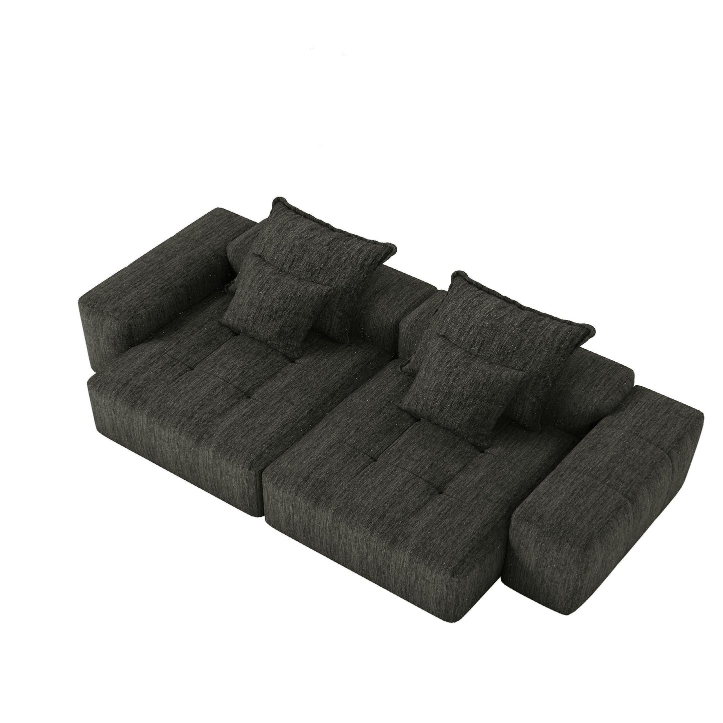 Canapé modulaire moderne en chenille avec 2 chaises longues, 2 accoudoirs et 4 coussins pour le salon