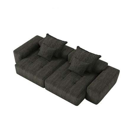 Canapé modulaire moderne en chenille avec 2 chaises longues, 2 accoudoirs et 4 coussins pour le salon