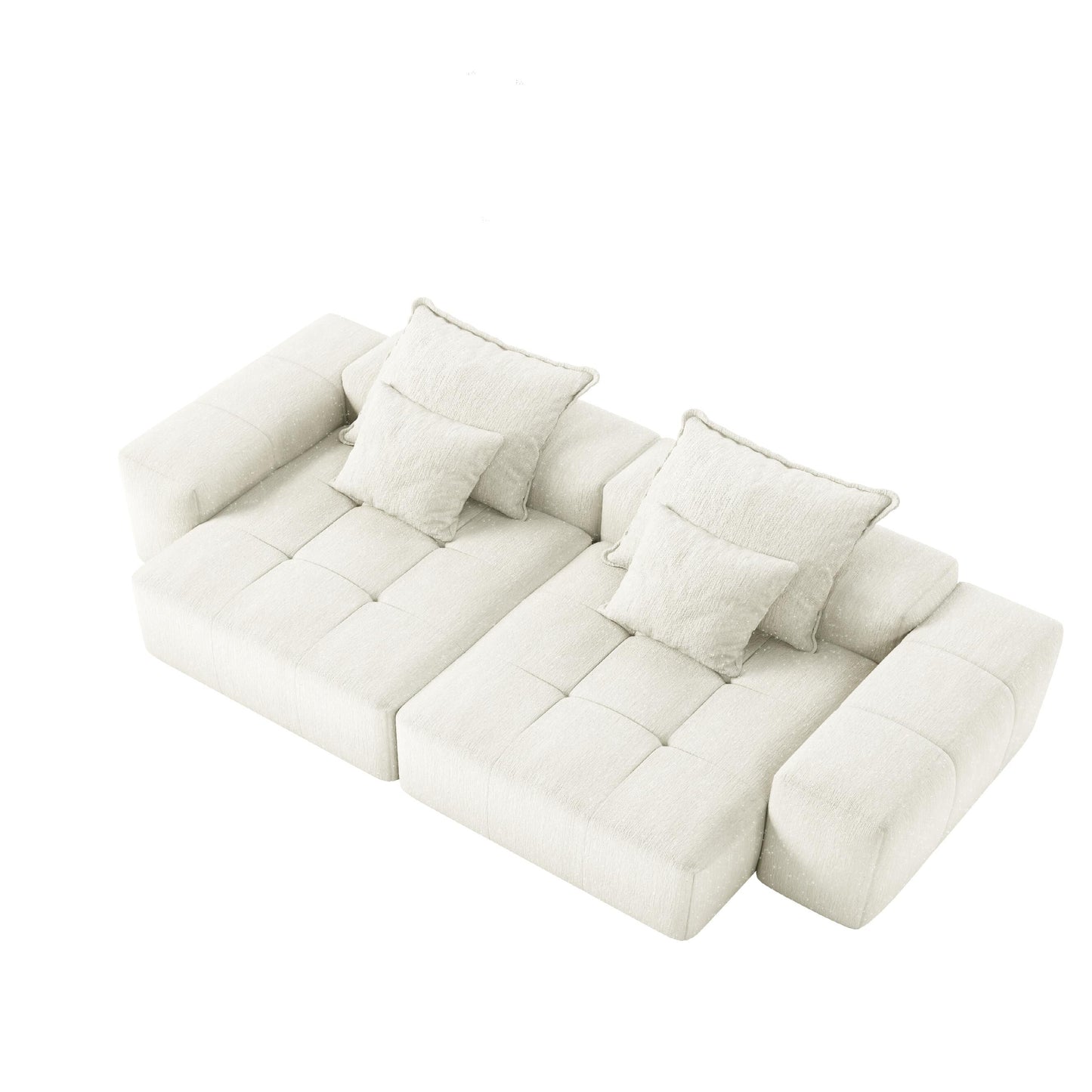Canapé modulaire moderne en chenille avec 2 chaises longues, 2 accoudoirs et 4 coussins pour le salon