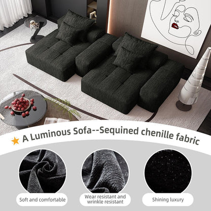 Canapé modulaire moderne en chenille avec 2 chaises longues, 2 accoudoirs et 4 coussins pour le salon