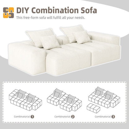 Canapé modulaire moderne en chenille avec 2 chaises longues, 2 accoudoirs et 4 coussins pour le salon