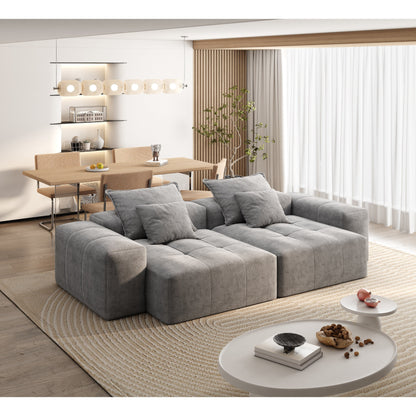 Canapé modulaire moderne en chenille avec 2 chaises longues, 2 accoudoirs et 4 coussins pour le salon