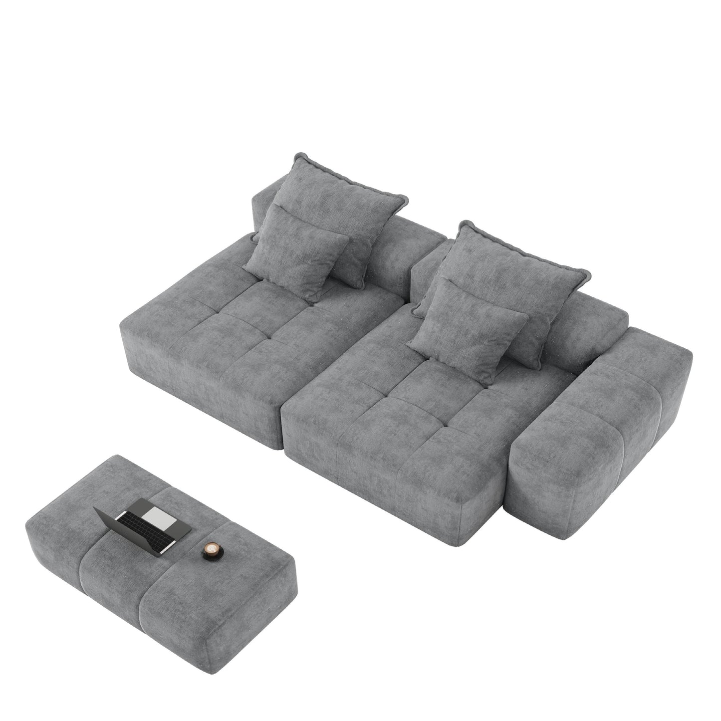 Canapé modulaire moderne en chenille avec 2 chaises longues, 2 accoudoirs et 4 coussins pour le salon