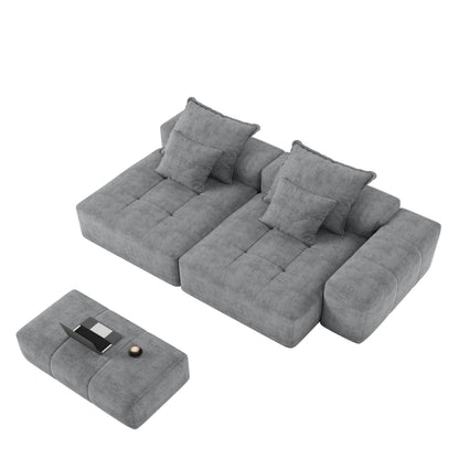 Canapé modulaire moderne en chenille avec 2 chaises longues, 2 accoudoirs et 4 coussins pour le salon