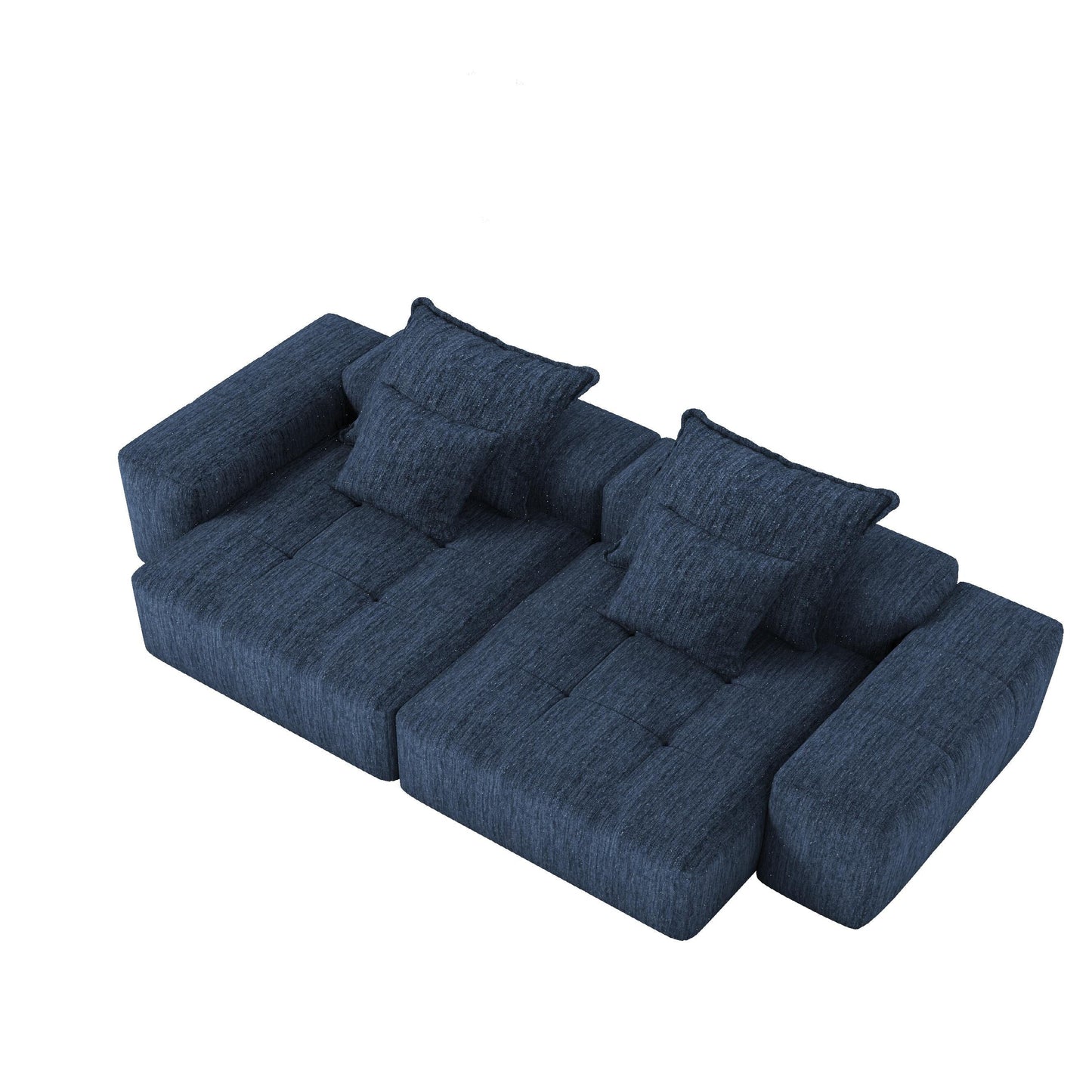 Canapé modulaire moderne en chenille avec 2 chaises longues, 2 accoudoirs et 4 coussins pour le salon