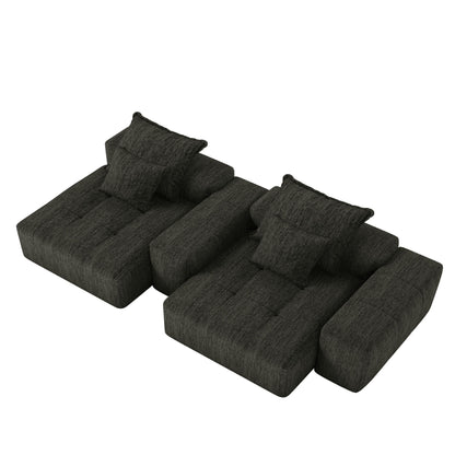 Canapé modulaire moderne en chenille avec 2 chaises longues, 2 accoudoirs et 4 coussins pour le salon