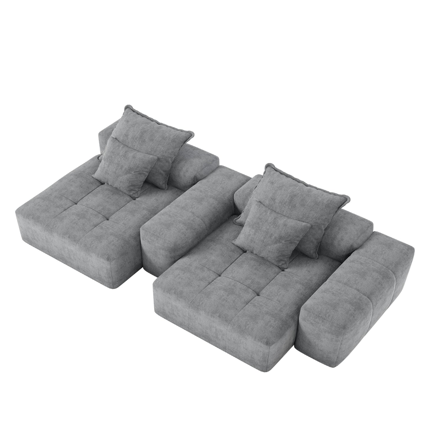 Canapé modulaire moderne en chenille avec 2 chaises longues, 2 accoudoirs et 4 coussins pour le salon
