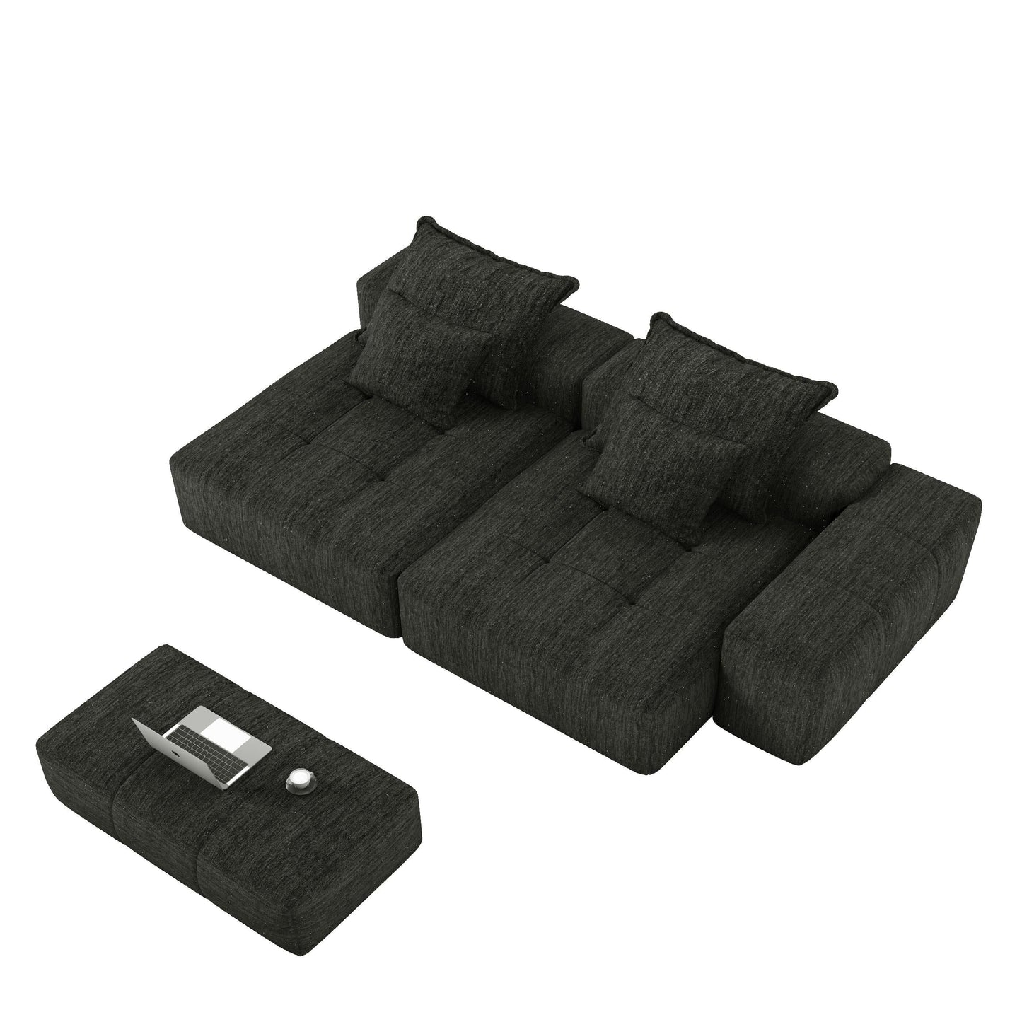 Canapé modulaire moderne en chenille avec 2 chaises longues, 2 accoudoirs et 4 coussins pour le salon