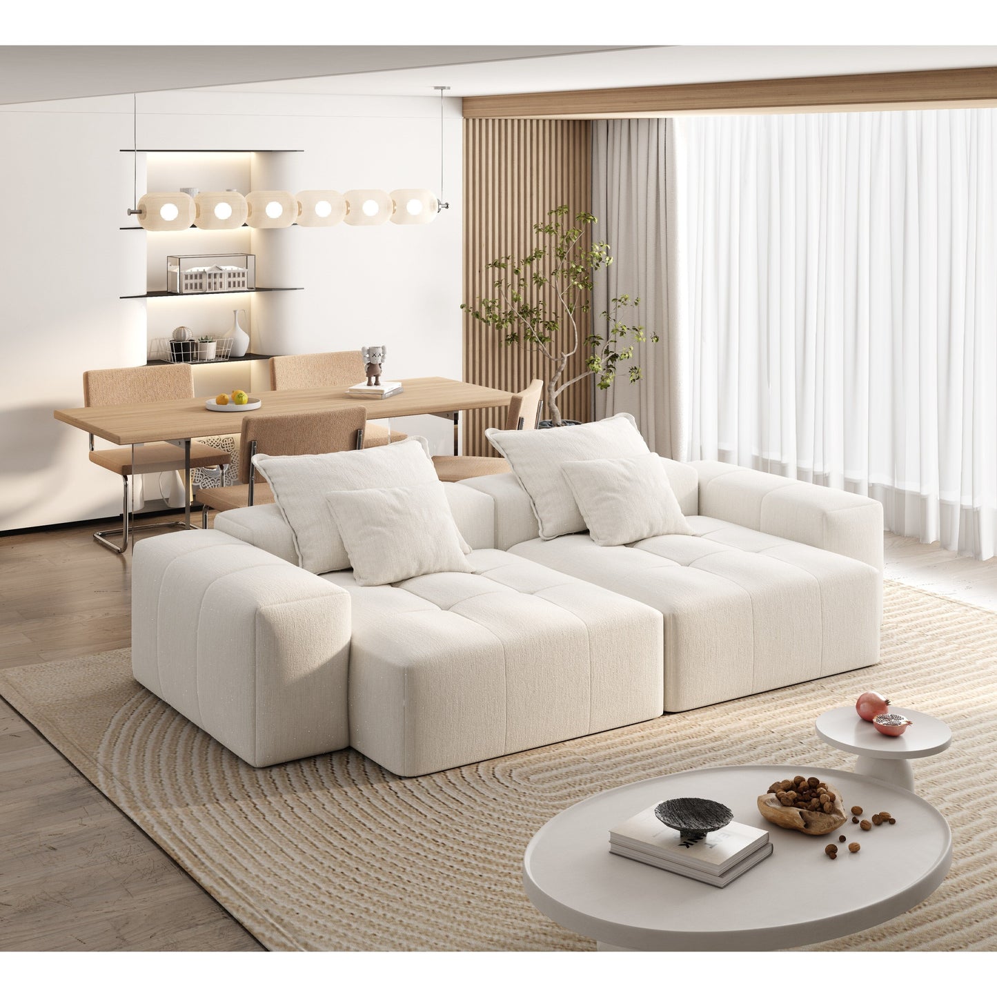 Canapé modulaire moderne en chenille avec 2 chaises longues, 2 accoudoirs et 4 coussins pour le salon