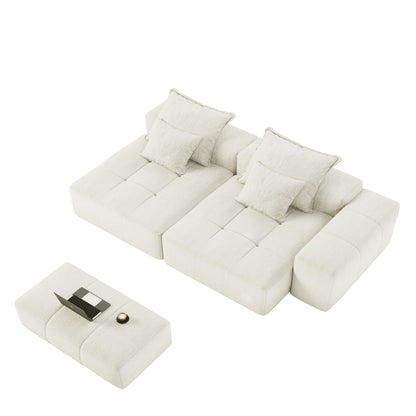 Canapé modulaire moderne en chenille avec 2 chaises longues, 2 accoudoirs et 4 coussins pour le salon
