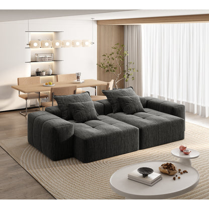 Canapé modulaire moderne en chenille avec 2 chaises longues, 2 accoudoirs et 4 coussins pour le salon