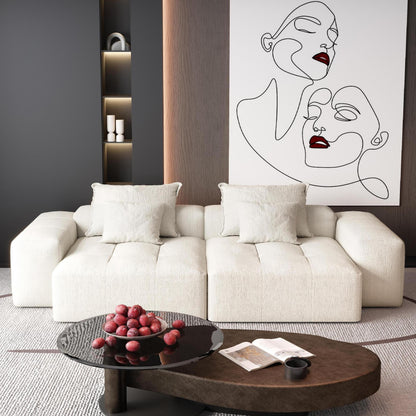 Canapé modulaire moderne en chenille avec 2 chaises longues, 2 accoudoirs et 4 coussins pour le salon