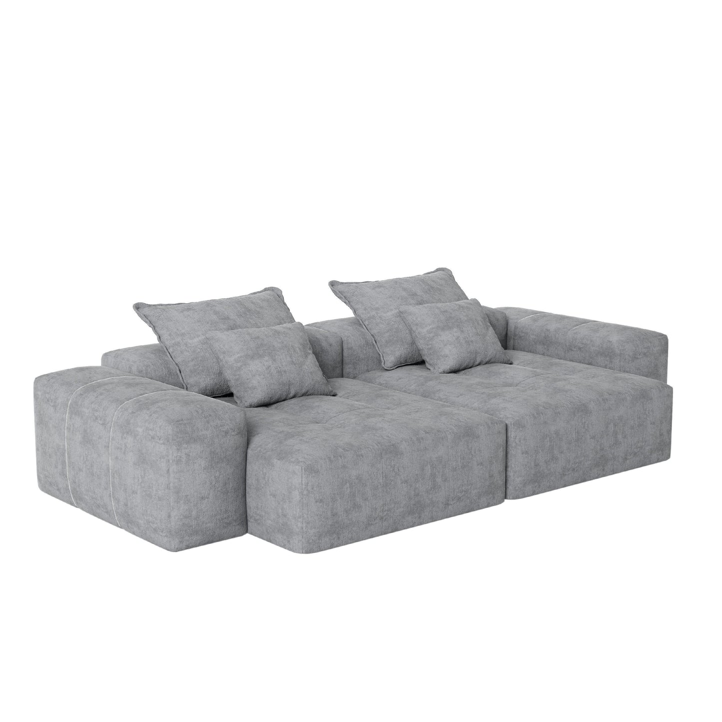 Canapé modulaire moderne en chenille avec 2 chaises longues, 2 accoudoirs et 4 coussins pour le salon