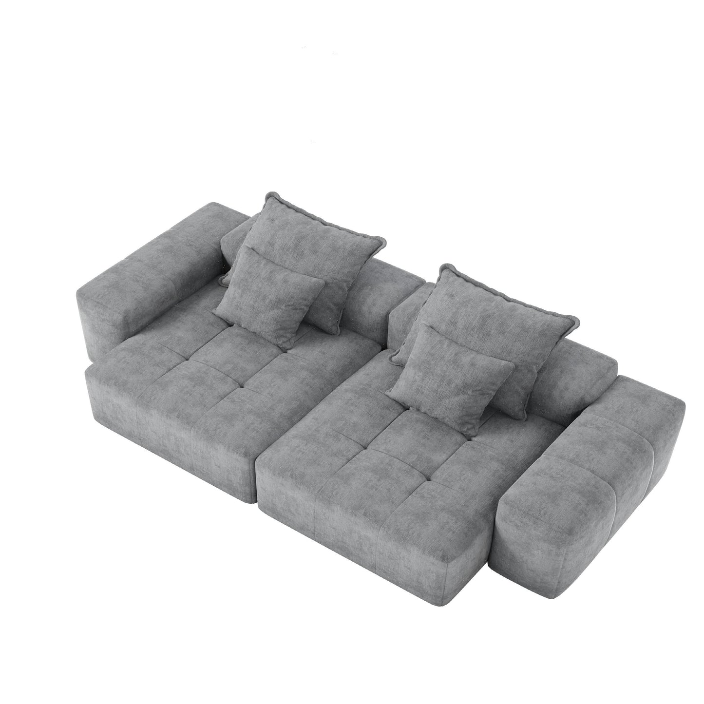 Canapé modulaire moderne en chenille avec 2 chaises longues, 2 accoudoirs et 4 coussins pour le salon