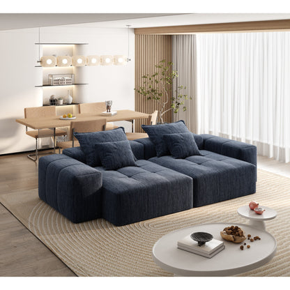 Canapé modulaire moderne en chenille avec 2 chaises longues, 2 accoudoirs et 4 coussins pour le salon