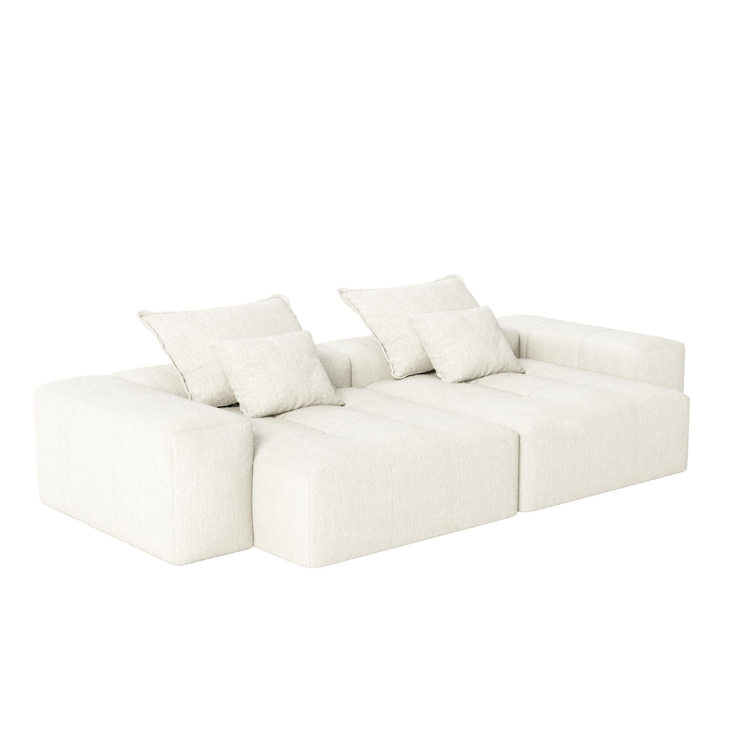 Canapé modulaire moderne en chenille avec 2 chaises longues, 2 accoudoirs et 4 coussins pour le salon
