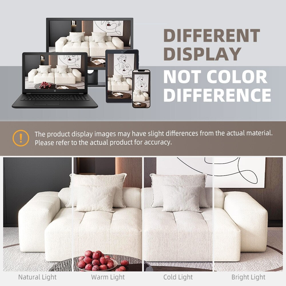 Canapé modulaire moderne en chenille avec 2 chaises longues, 2 accoudoirs et 4 coussins pour le salon