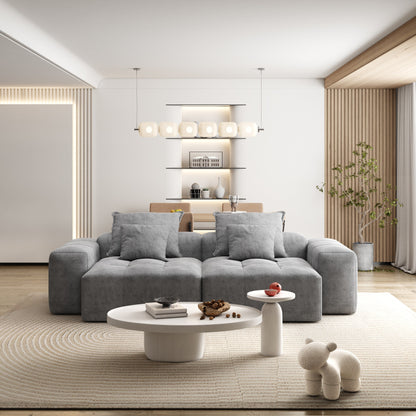 Canapé modulaire moderne en chenille avec 2 chaises longues, 2 accoudoirs et 4 coussins pour le salon