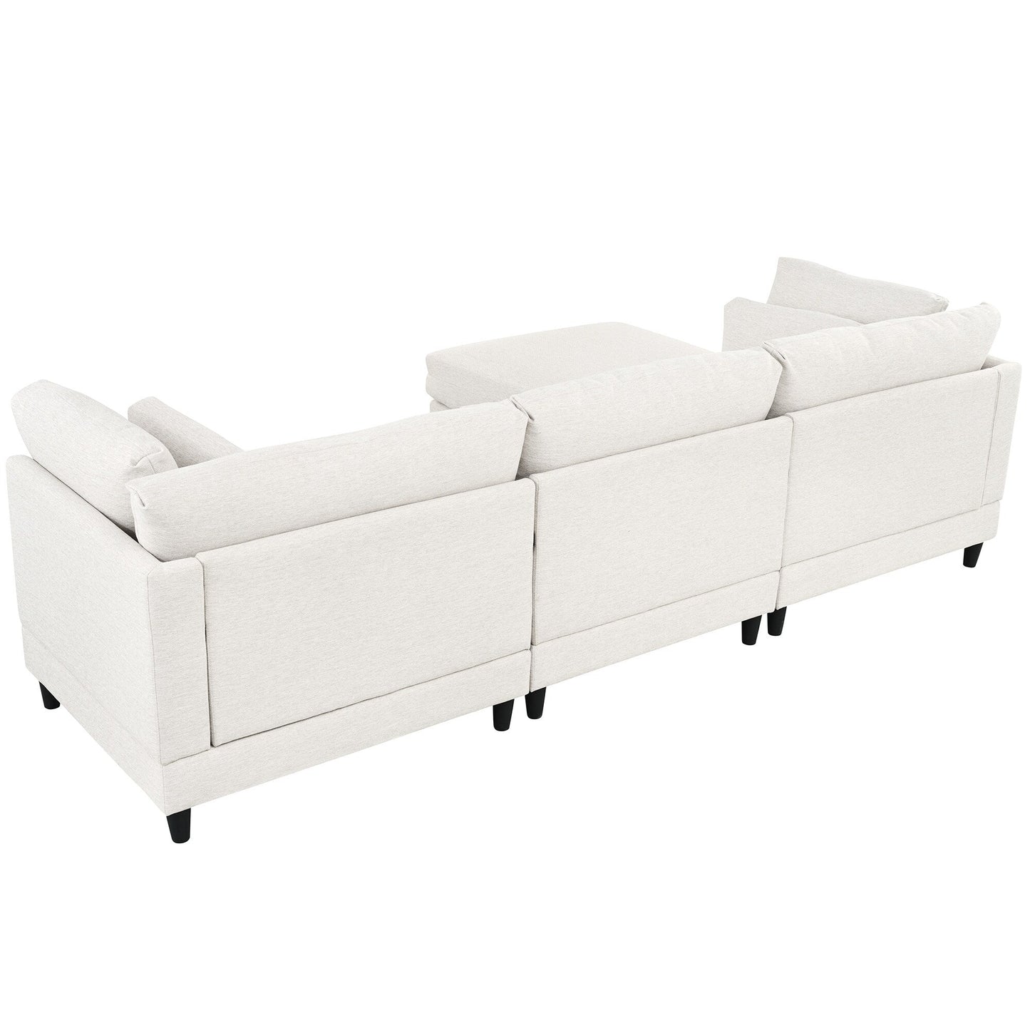 Canapé modulaire moderne en L 4 places avec 5 coussins et pouf amovible pour salon ou bureau