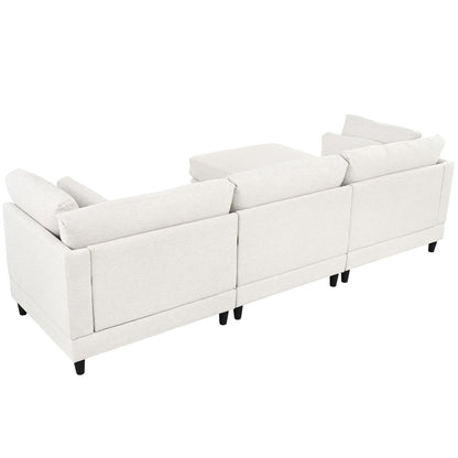 Canapé modulaire moderne en L 4 places avec 5 coussins et pouf amovible pour salon ou bureau
