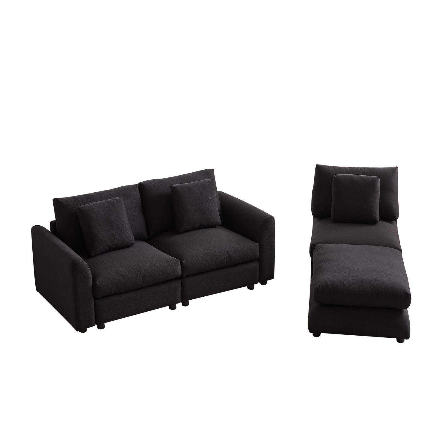 Canapé modulaire moderne en L avec pouf, 3 coussins et 3 oreillers pour le salon