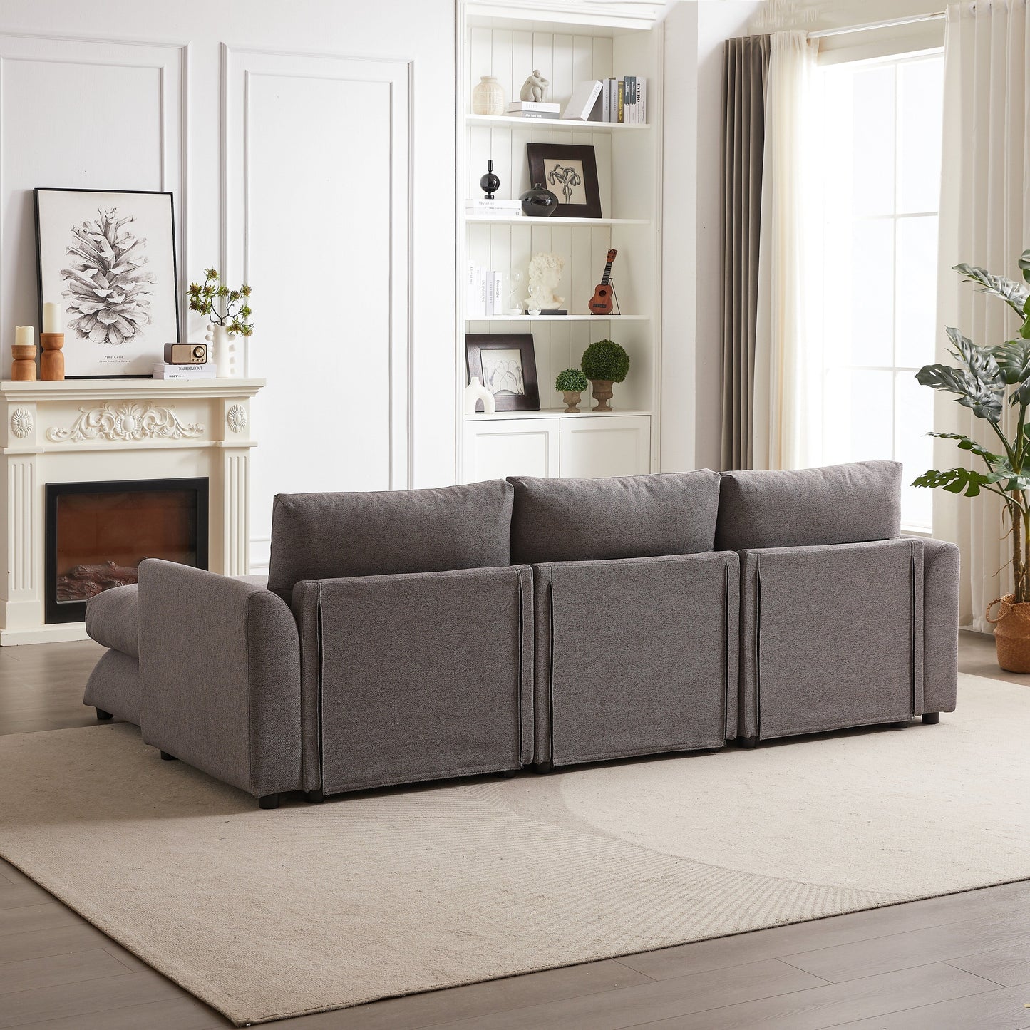 Canapé modulaire moderne en L avec pouf, 3 coussins et 3 oreillers pour le salon